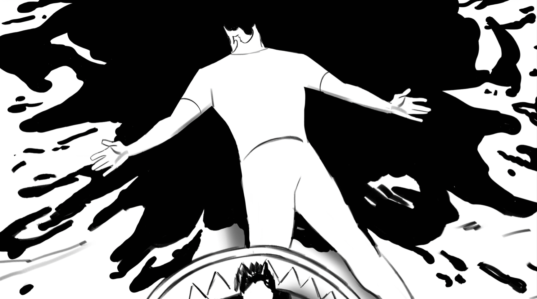 Storyboard — figure with ink explosion