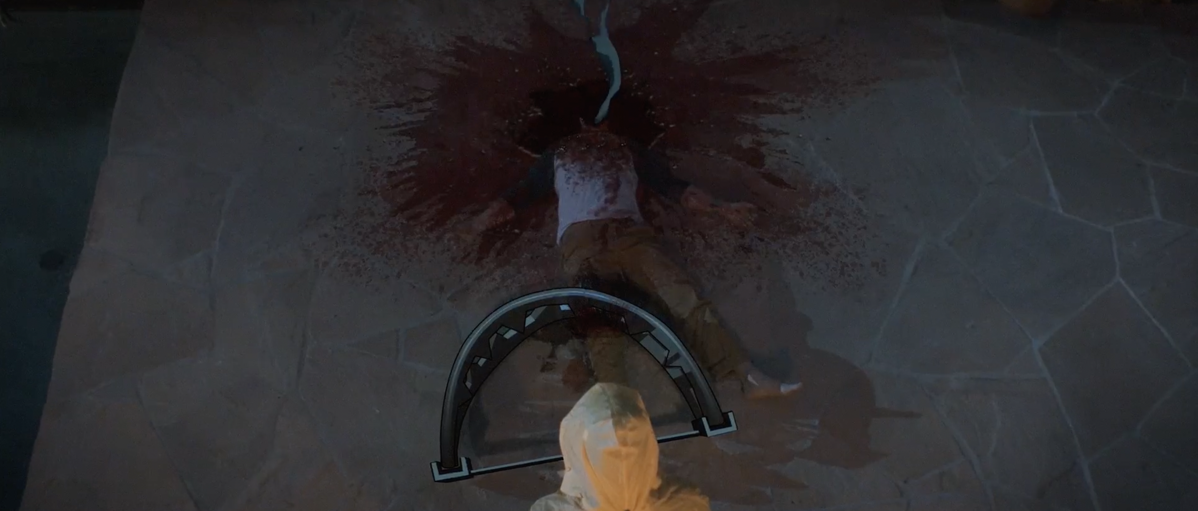 Film still — overhead death scene