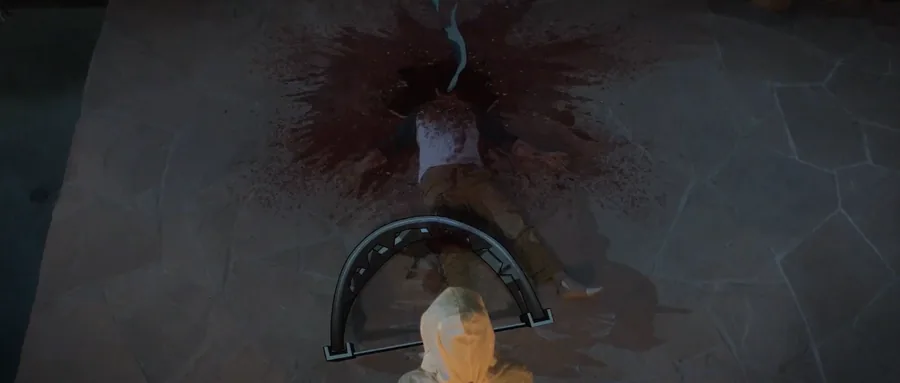Film still — overhead death scene